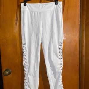 White Leggings with lace up sides